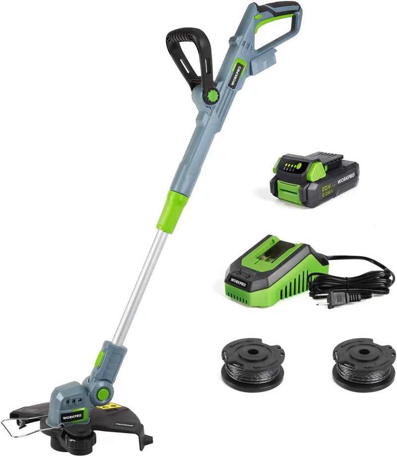 WORKPRO 20V Cordless String Trimmer/Edger, 12-inch, Power Tool with 2Ah Lithium-Ion Battery, 1 Hour Quick Charger, 16.4ft Trimmer Line Included (W)