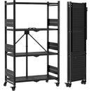 WORKPRO 4-Tier Folding Shelf, No-Assembly Metal Storage Rack with Wheels, 600 lbs Capacity (with Leveling Feet), Collapsible Shelving Unit for Kitchen, Pantry, Bathroom & Closet Organization