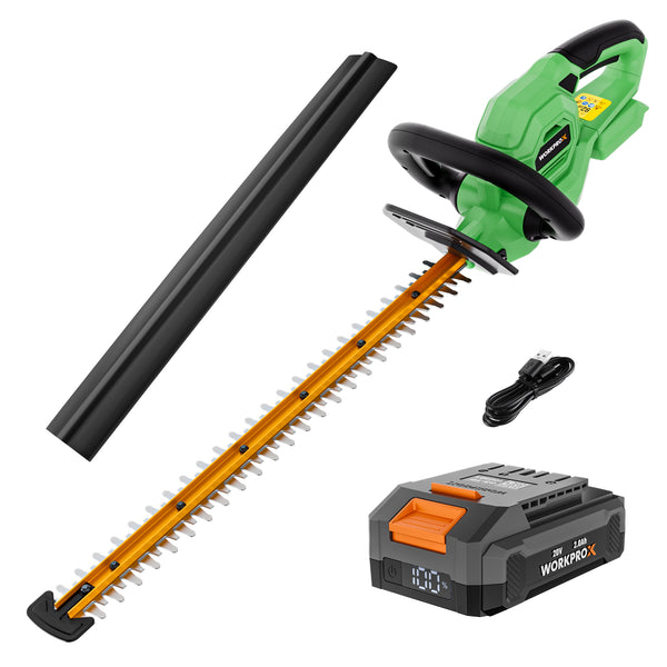 WORKPROX 20V Cordless Hedge Trimmer, 22" Dual-Action Blade, 3/4" Cutting Capacity