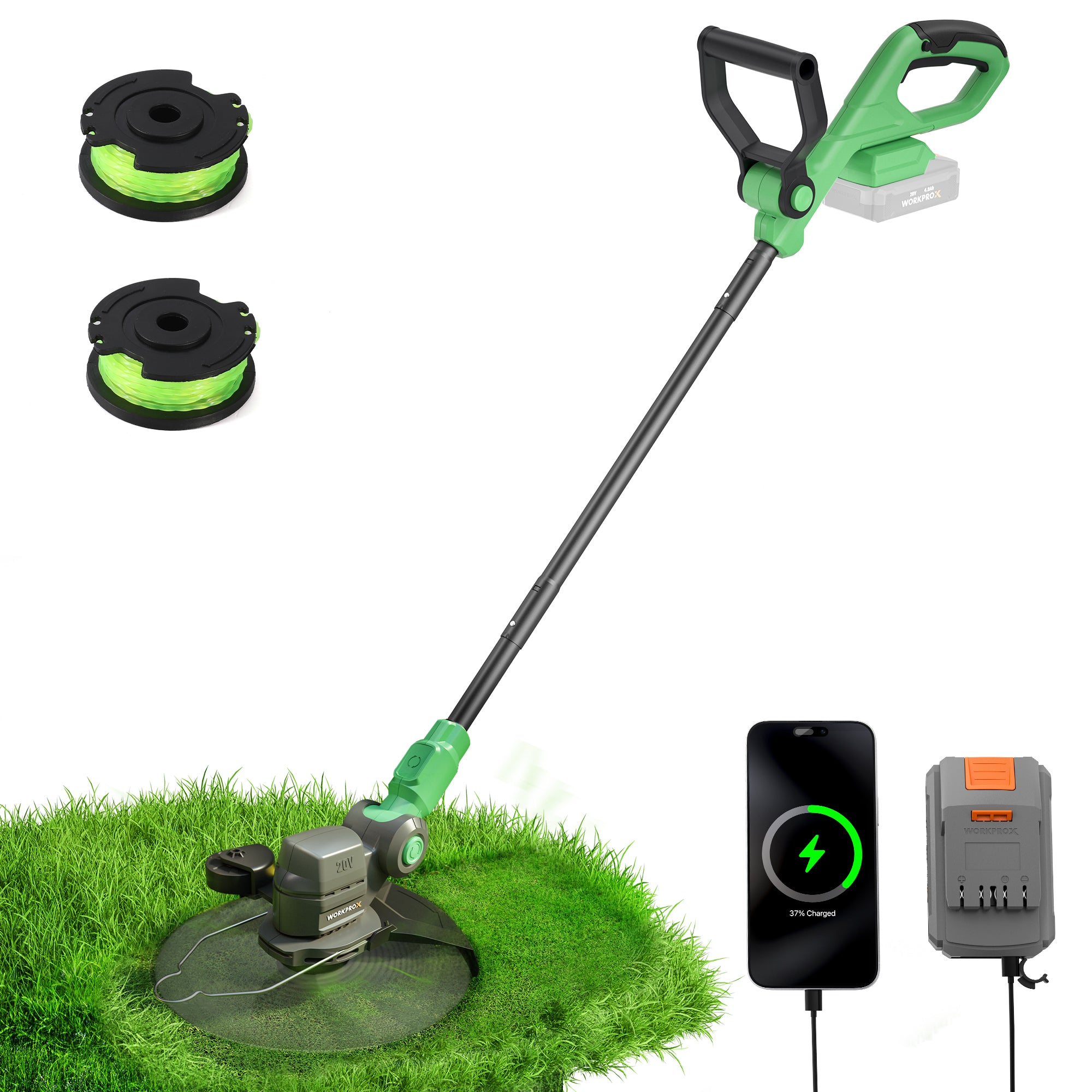 WORKPROX 2 in 1 Lawn Edger & Weed Trimmer  with 2Pcs Grass Trimmer Spool Line - 20V