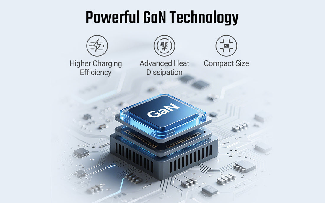 innovation and quality shown on a circuit board with a blue electronic module and power technology text