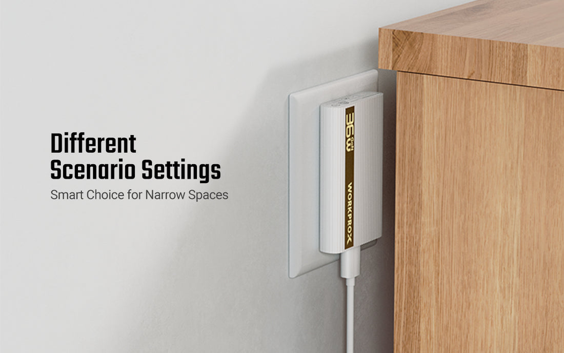 Wall mounted network adapter with cable, next to wooden cabinet, on a clean light background