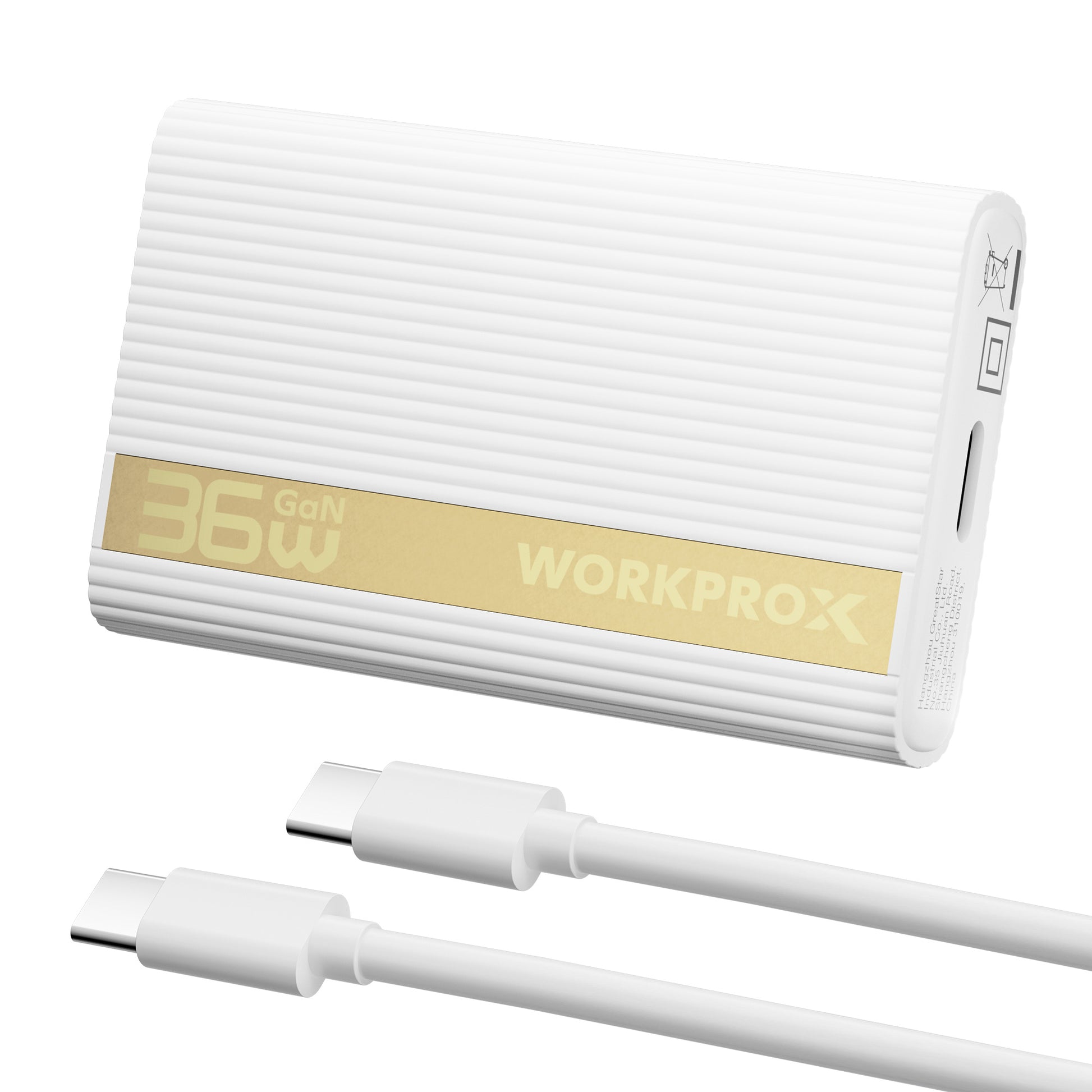 WORKPROX 36W GaN ultra slim flat wall charger in white with foldable plug, secure and durable quality