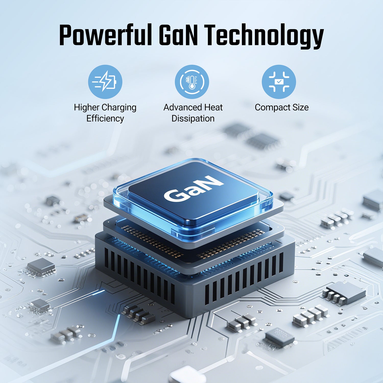 GaN power technology chip graphic for the ultra-slim wall charger.