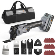 Cordless oscillating multi-tool kit with tool bag and assorted sanding/cutting blades