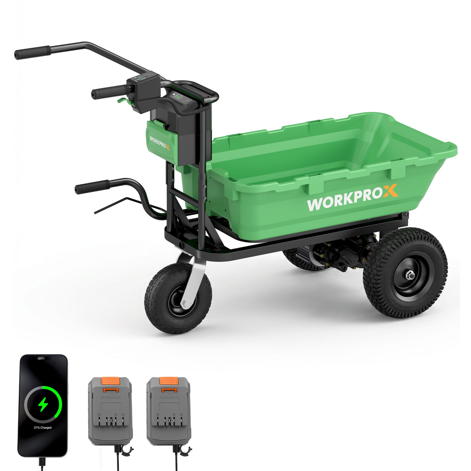 WORKPROX 40V brushless electric wheelbarrow innovation quality high-quality green hopper with secure durable build