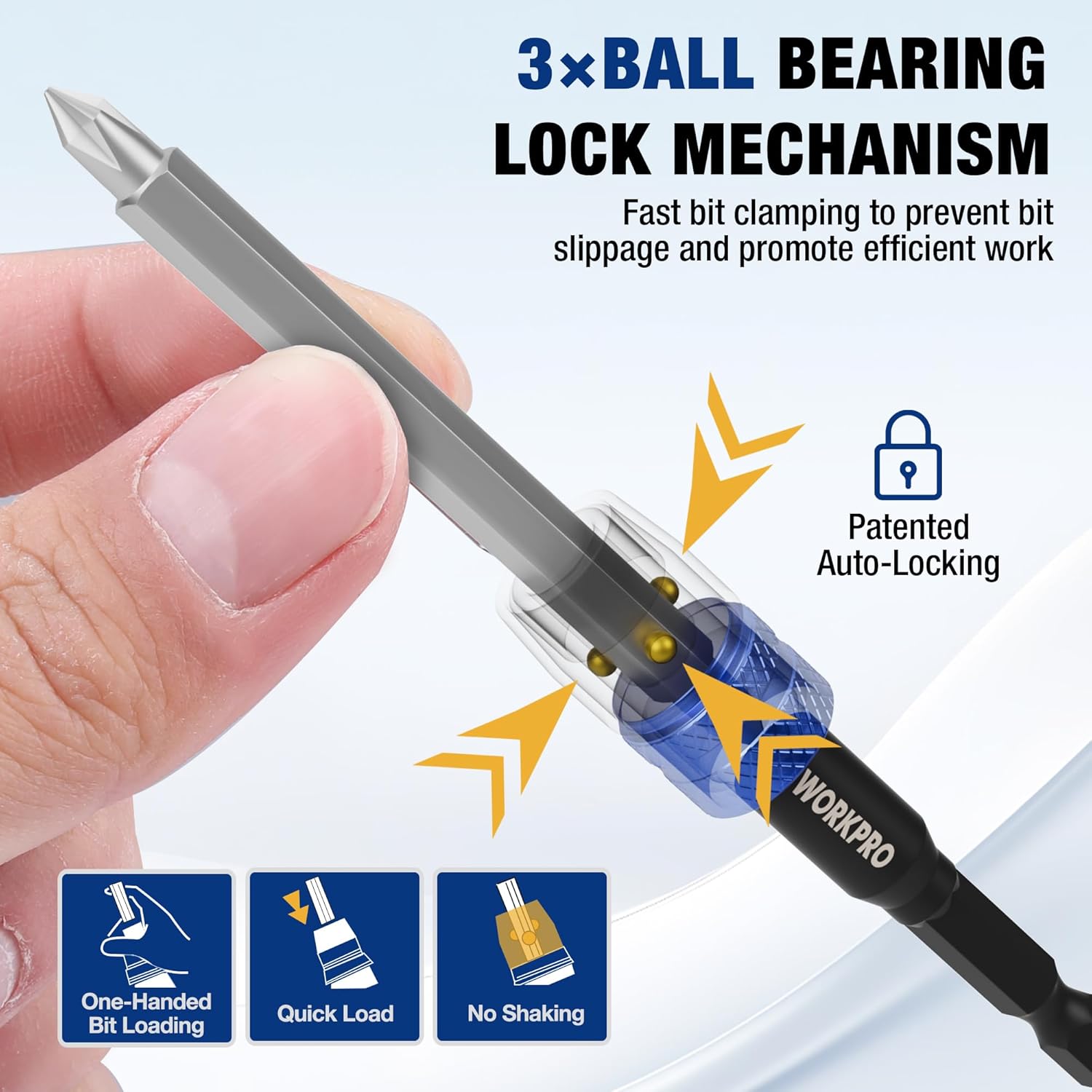 WORKPRO black hex shank drill bit extension adapter with auto-lock quick-release sleeve