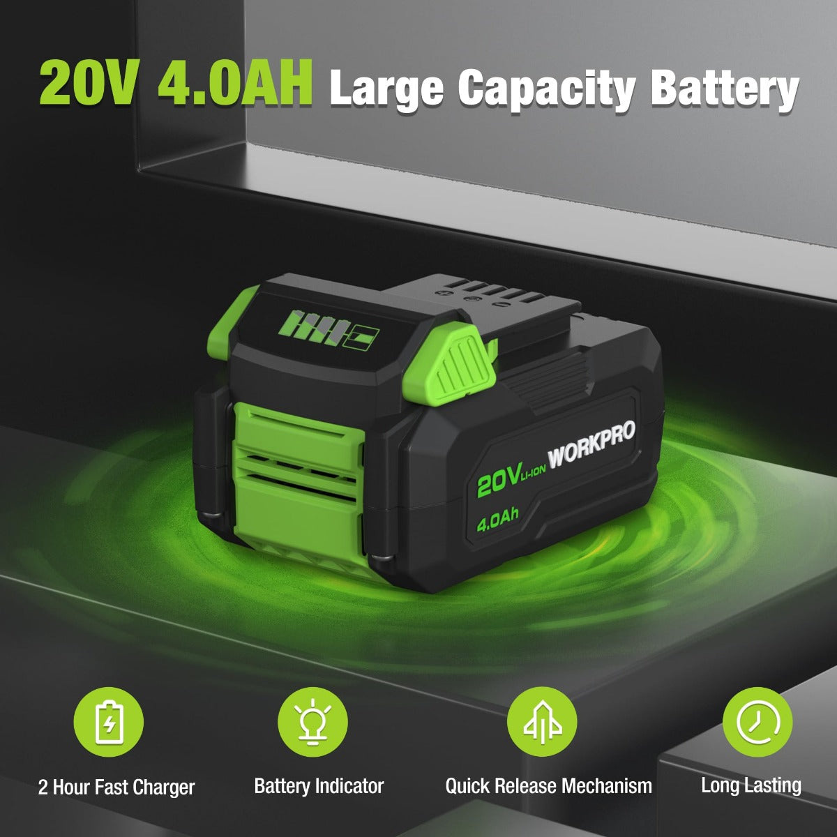 20V 4.0Ah battery pack with green accents for cordless mini circular saw use