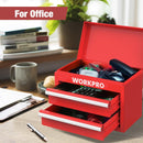 WORKPRO Mini Metal Tool Box with 2 Drawers and Top Storage - Gifts for Christmas