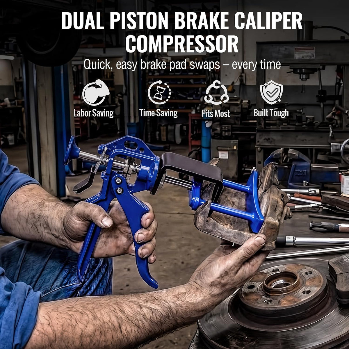 WORKPRO Heavy Duty Dual Piston Brake Caliper Compressor for Pad Replacement
