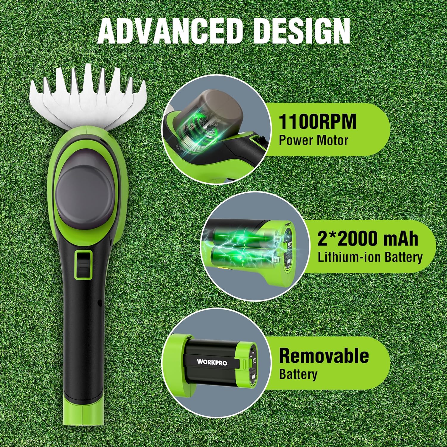 Cordless trimmer design with removable battery pack and dual cutting blade heads