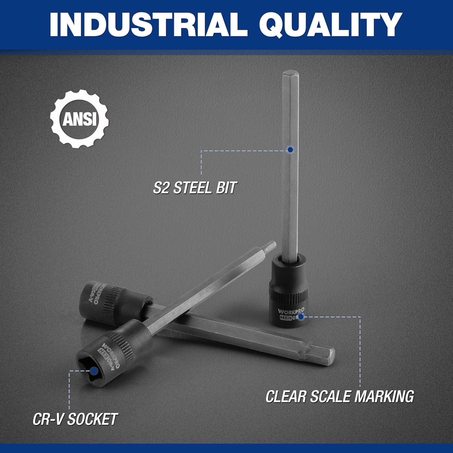 3/8 in drive bit socket set with S2 steel hex bits and CR-V socket