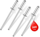 WORKPRO 200Pcs Aluminum Blind Rivets, 1/8" x 3/8" Pop Rivets Assortment, Aluminum Grip and Steel Mandrel, for Metal, Marine Boat, Automotive, Railway, and Duct Work- Pack of 200, Silver