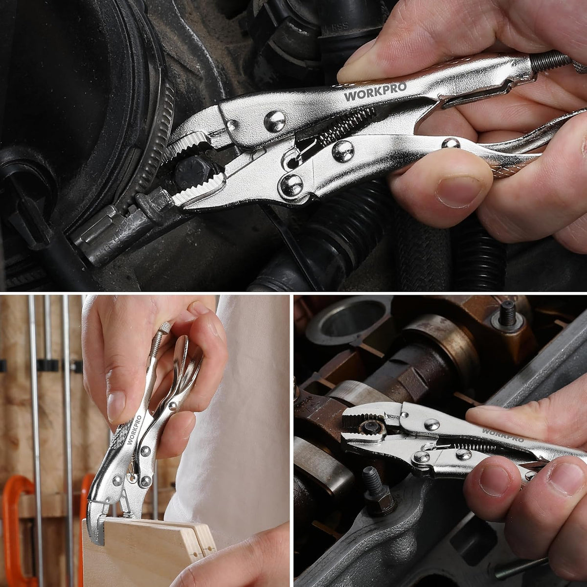 WORKPRO Locking Pliers, 4-inch Mini Curved Jaw Vice Grips pliers | Chromium-Vanadium Steel Locking Pliers with Wire Cutter, Locking Adjustable Vise Grips for Clamping Twisting Welding