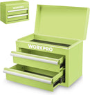 WORKPRO Metal Mini Tool Box, Top Tool Chest containing Two Drawers with Ball Bearing Slides, PVC Drawer Liners and PP Feet Pads, Durable Cold Rolled Steel Small Toolbox for Multi-Purpose Storage