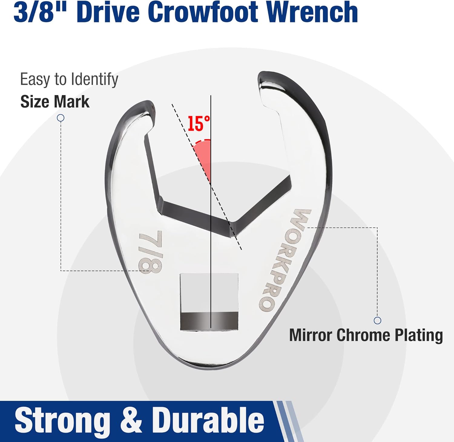 3/8-in drive crowfoot flare nut wrench with chrome finish and 7/8 size mark