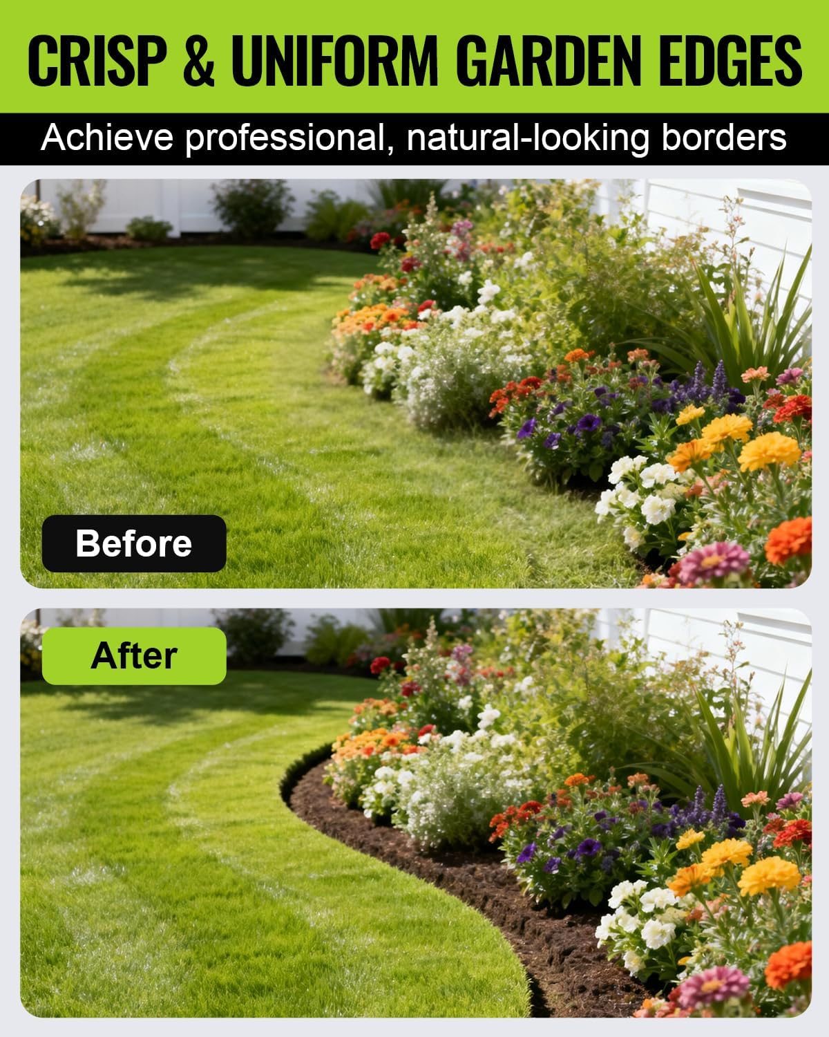 Crisp garden edging along a lawn border beside a flower bed