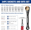 WORKPRO 34-Piece 1/4" Mini Ratchet Wrench Set, 72-Tooth, Right Angle Screwdriver Mens Gifts, 90 Degree Offset Ratcheting Screwdriver Mini Low Profile Ratchet Wrench Bit Socket Set for Tight Space