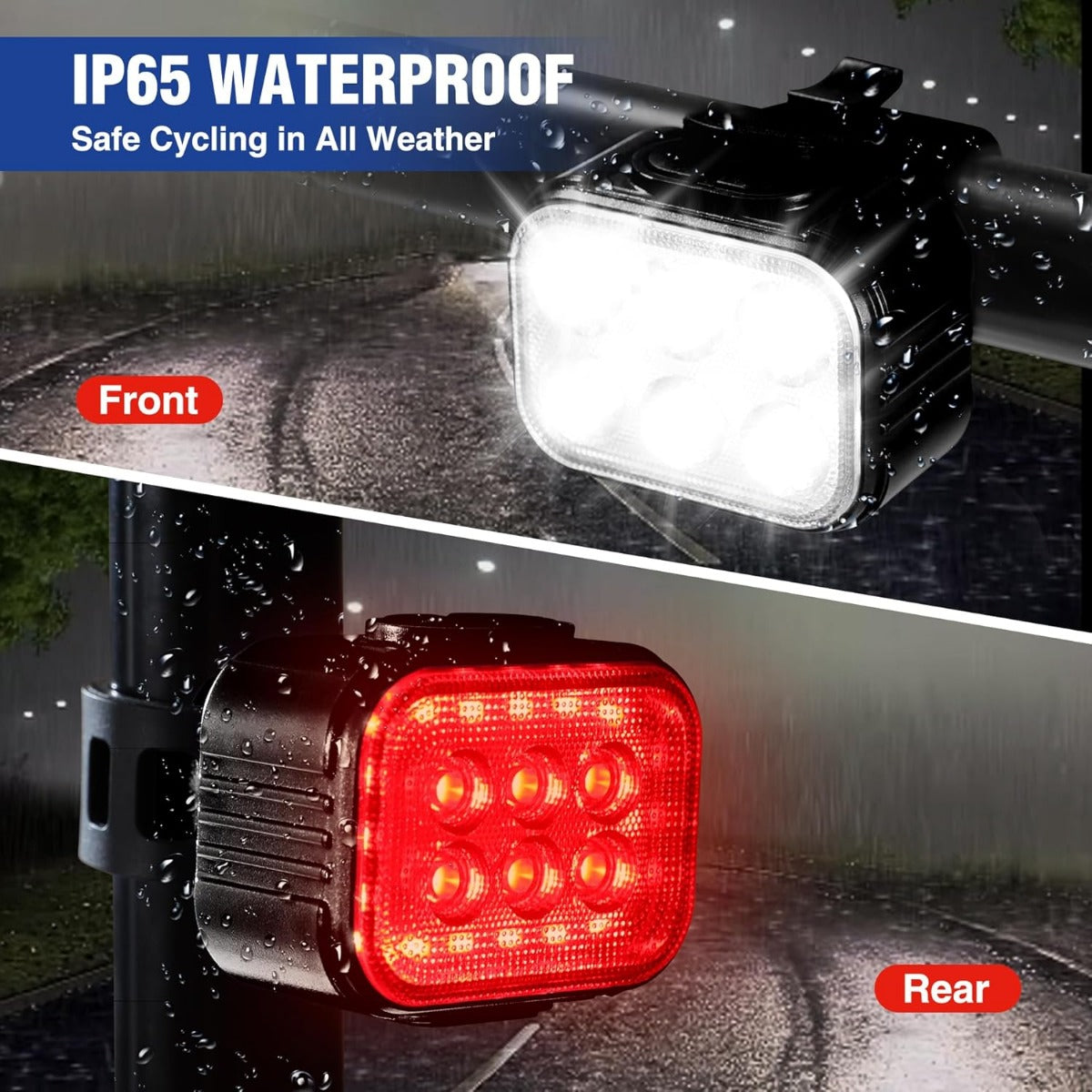 IP65 waterproof front white and rear red rechargeable bike lights