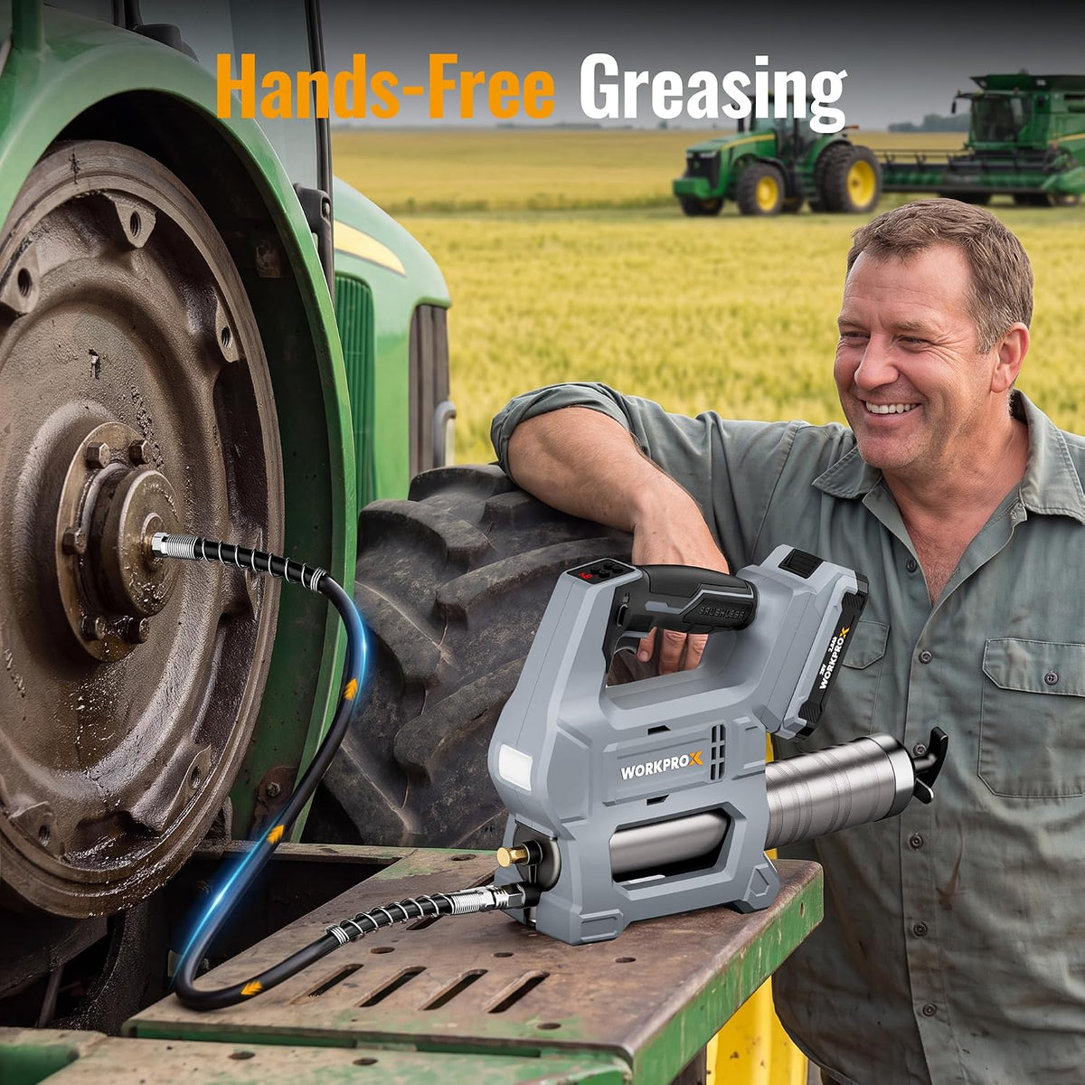 WORKPROX Electric Grease Gun in gray with innovation and secure, durable, convenient electric dispensing for vehicles