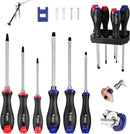 WORKPRO Magnetic Screwdriver Set 12-Piece, Go-Thru Screw Driver Set Kit with Wall Mount Rack, Includes Slotted & Phillips Screwdrivers, Magnetic Screwdriver with Magnetizer Demagnetizer Tools