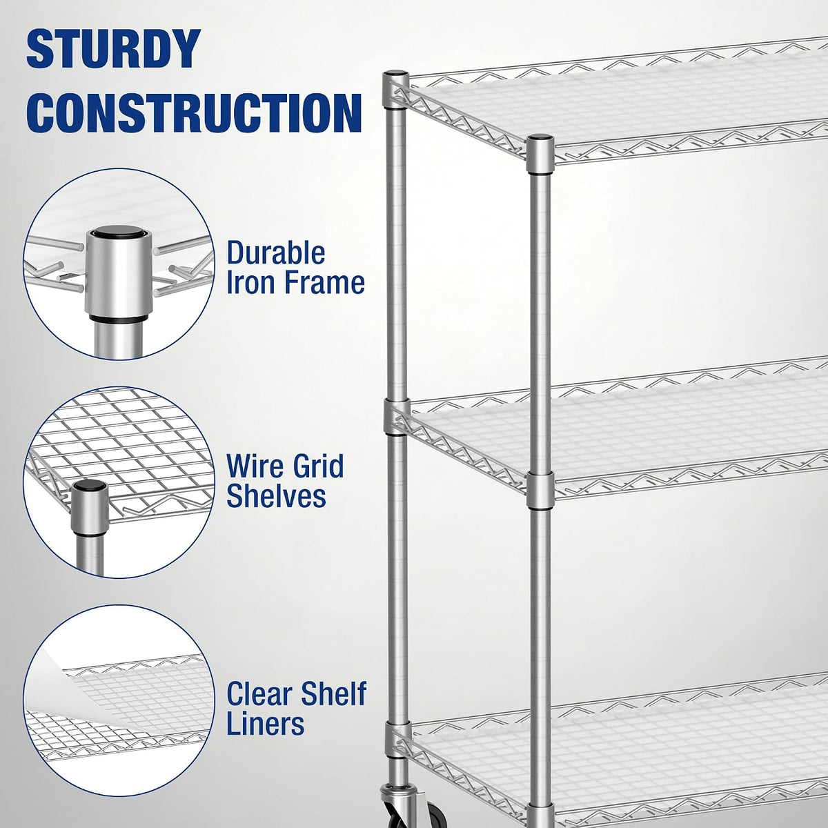 WORKPRO 40" 3-Tier Utility Cart, 330 LBS Capacity, Adjustable Shelves