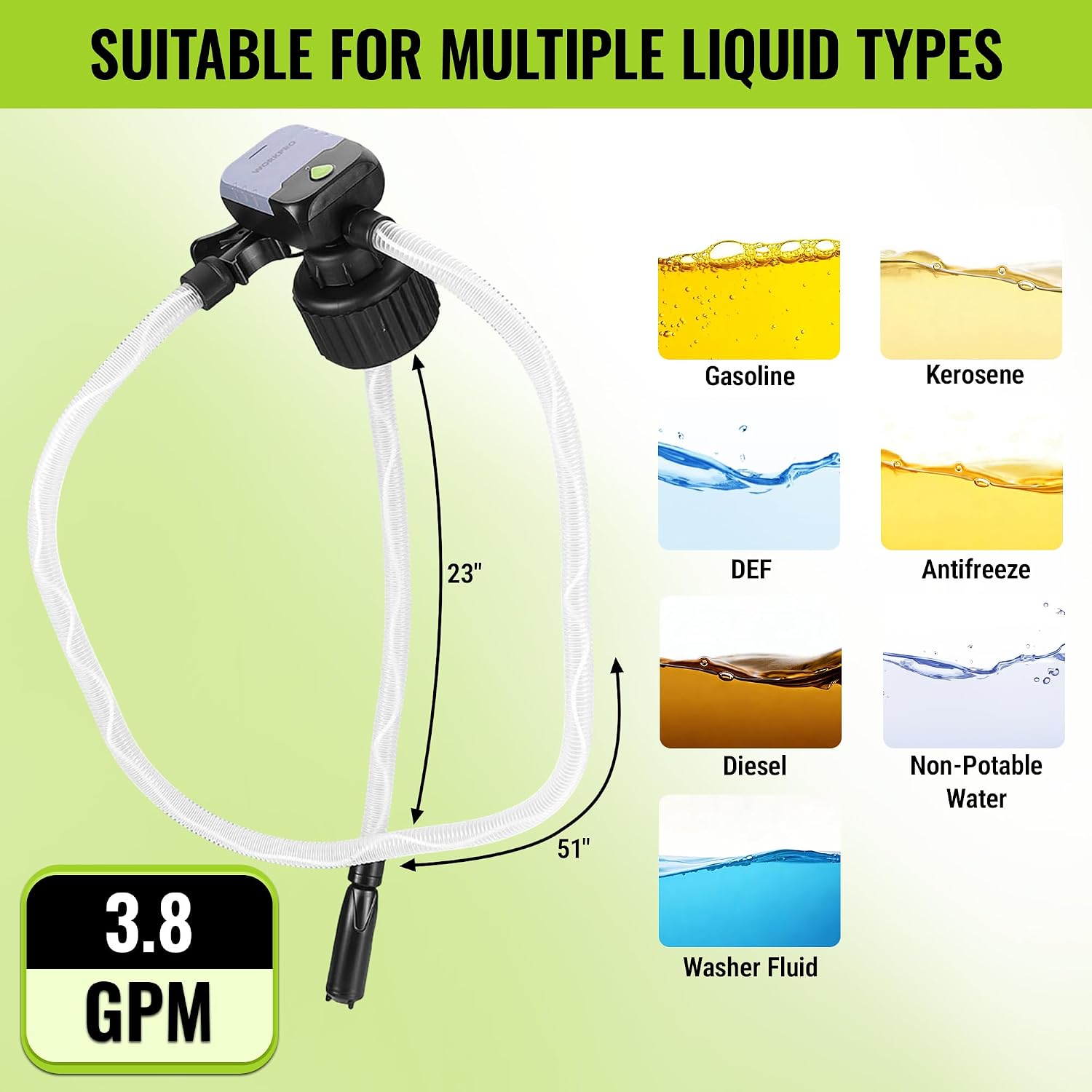 Electric fuel transfer pump with 51 in extra-long hose for multiple liquid types