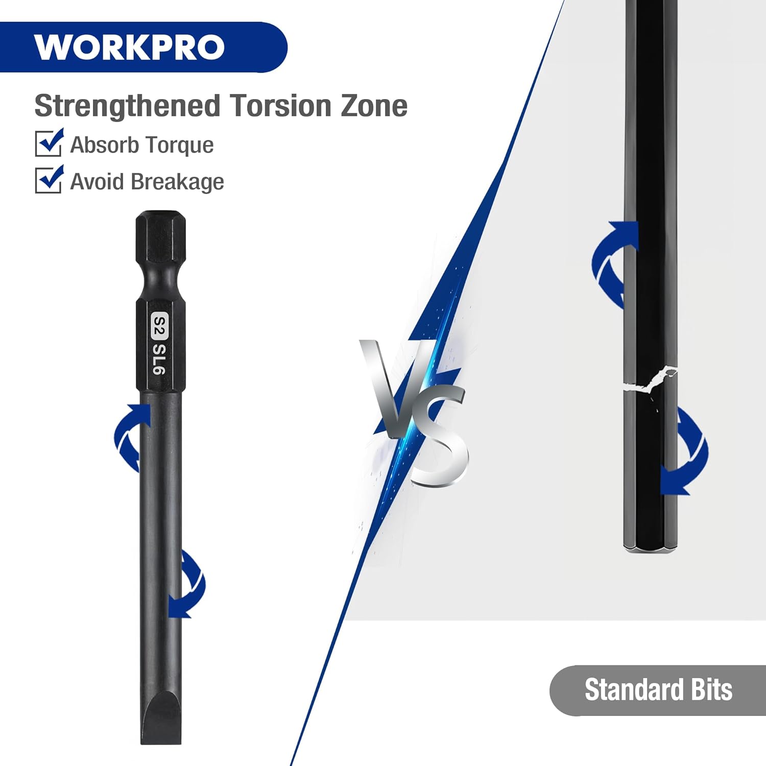 Black S2 steel magnetic screwdriver bit with strengthened torsion zone