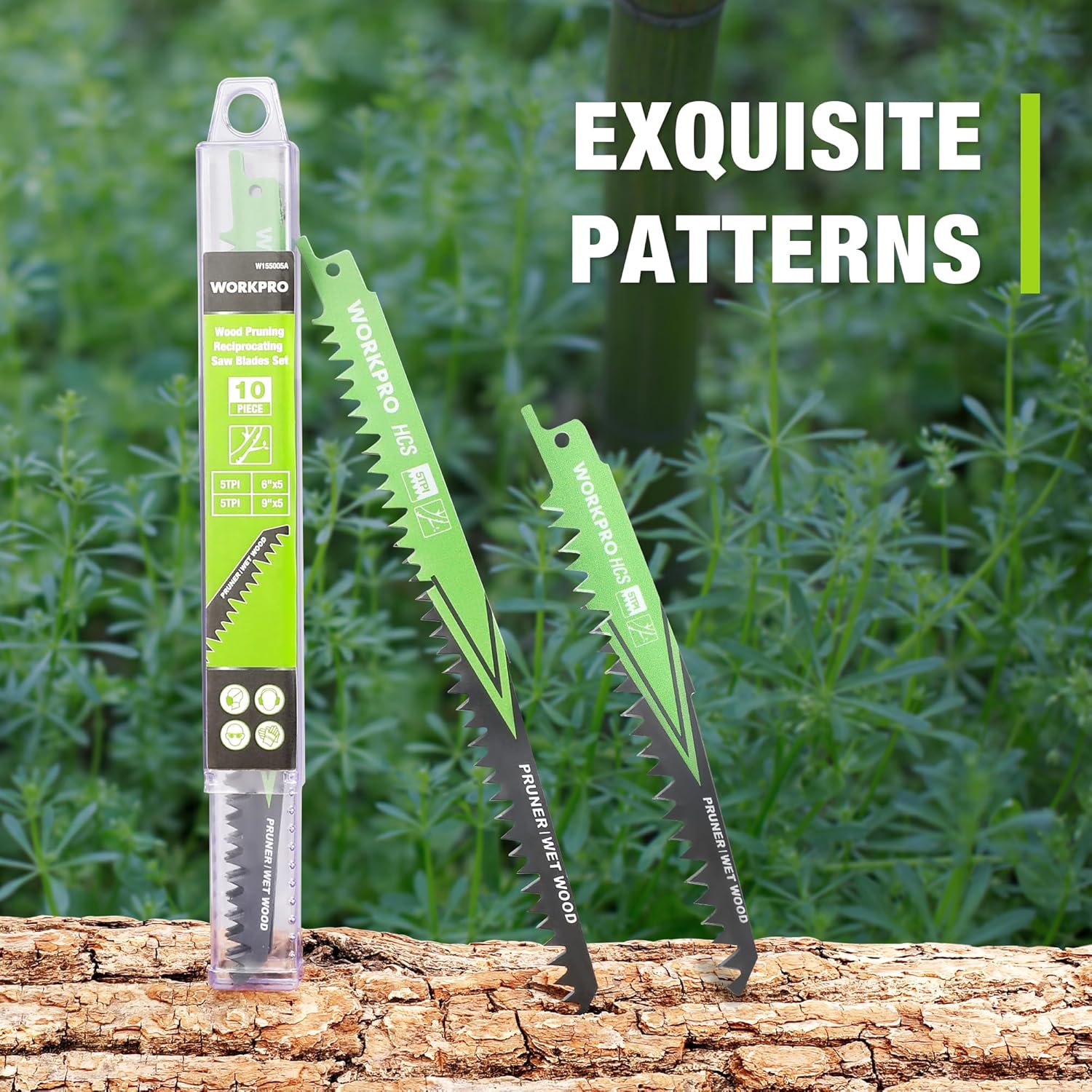 Wood pruning saw blades, green HCS 5TPI blades with clear storage case