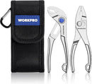 WORKPRO 2-Piece Mini Pliers Set with Pouch, 4-Inch Slip Joint Plier & Water Pump Plier, Heavy-Duty Alloy Steel Adjustable Plier with Anti-Rust Coating, Pocket Pliers for Tight Spaces & Versatile Use