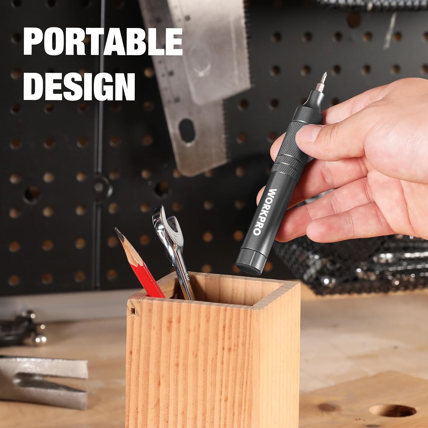 WORKPRO portable pen screwdriver in hand with precision bit for small electronics