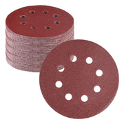 5-inch sanding discs, red-brown hook-and-loop style with 8 dust holes, stack pack