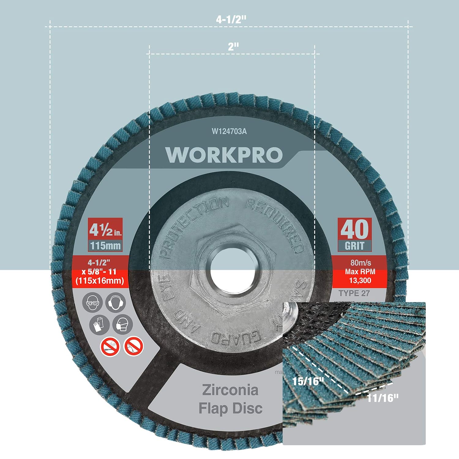 WORKPRO 5 Pack Zirconia Flap Disc, 40 Grit, Angle Grinder Sanding Disc, 4-1/2 inch Grinding Wheels, Flap Wheel Type#27 for Metal Grinding, Blending and Smooth Finishing