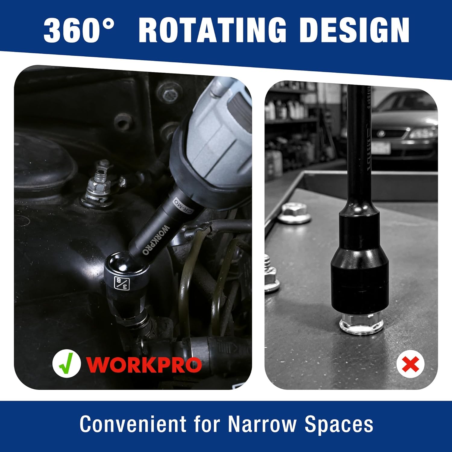 Black driveline socket with swivel joint for narrow automotive spaces