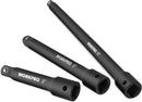 WORKPRO 3/8" Drive Impact Extension Bar Set, 3 PCS Socket Extensions, 3”, 5” and 10” Length, Premium Chrome Vanadium Steel with Black Phosphate Finish