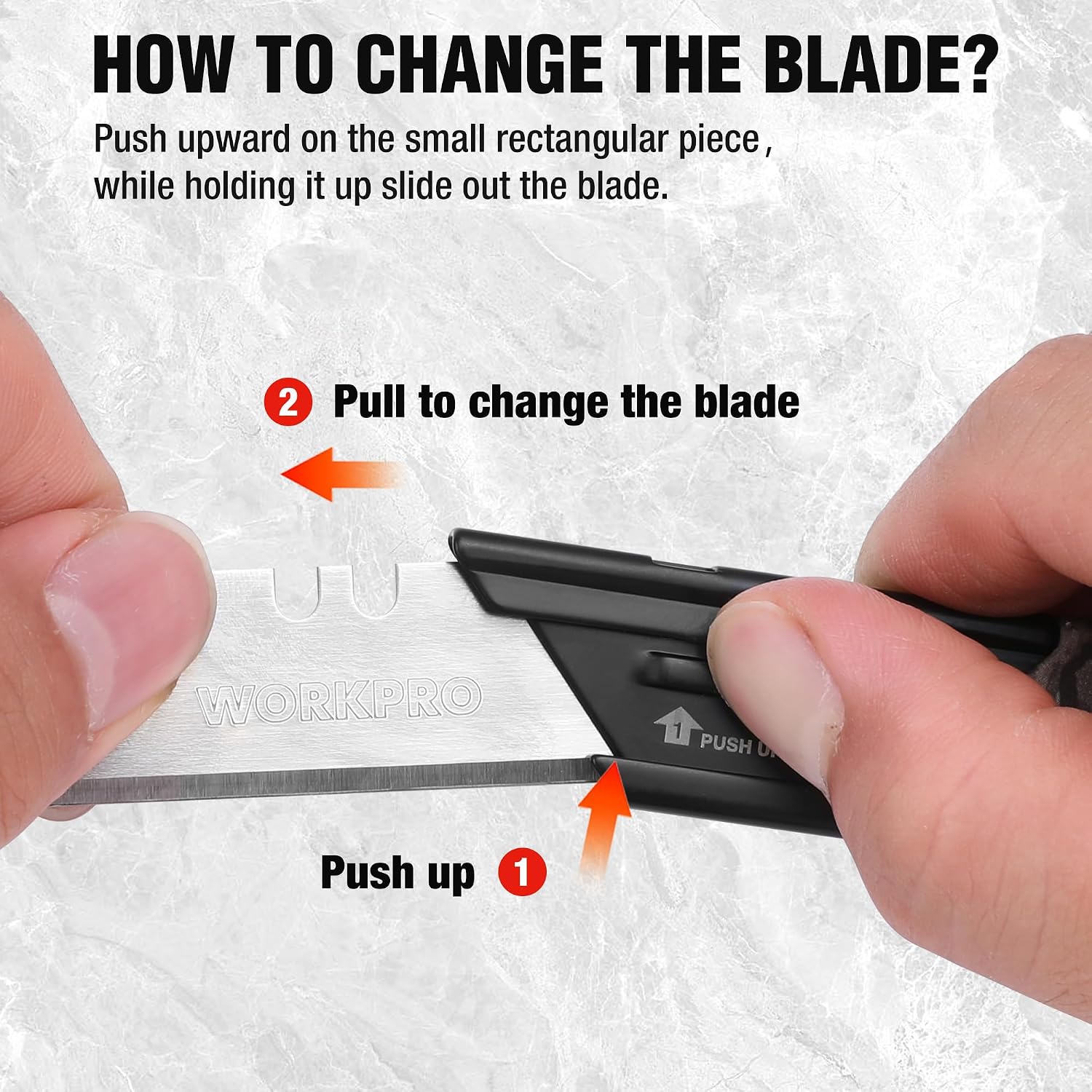 Folding utility knife blade change mechanism, camo handle with black slider