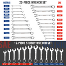 WORKPRO 32 Pcs SAE & Metric Combination 12 PT Regular and Stubby Wrench Set
