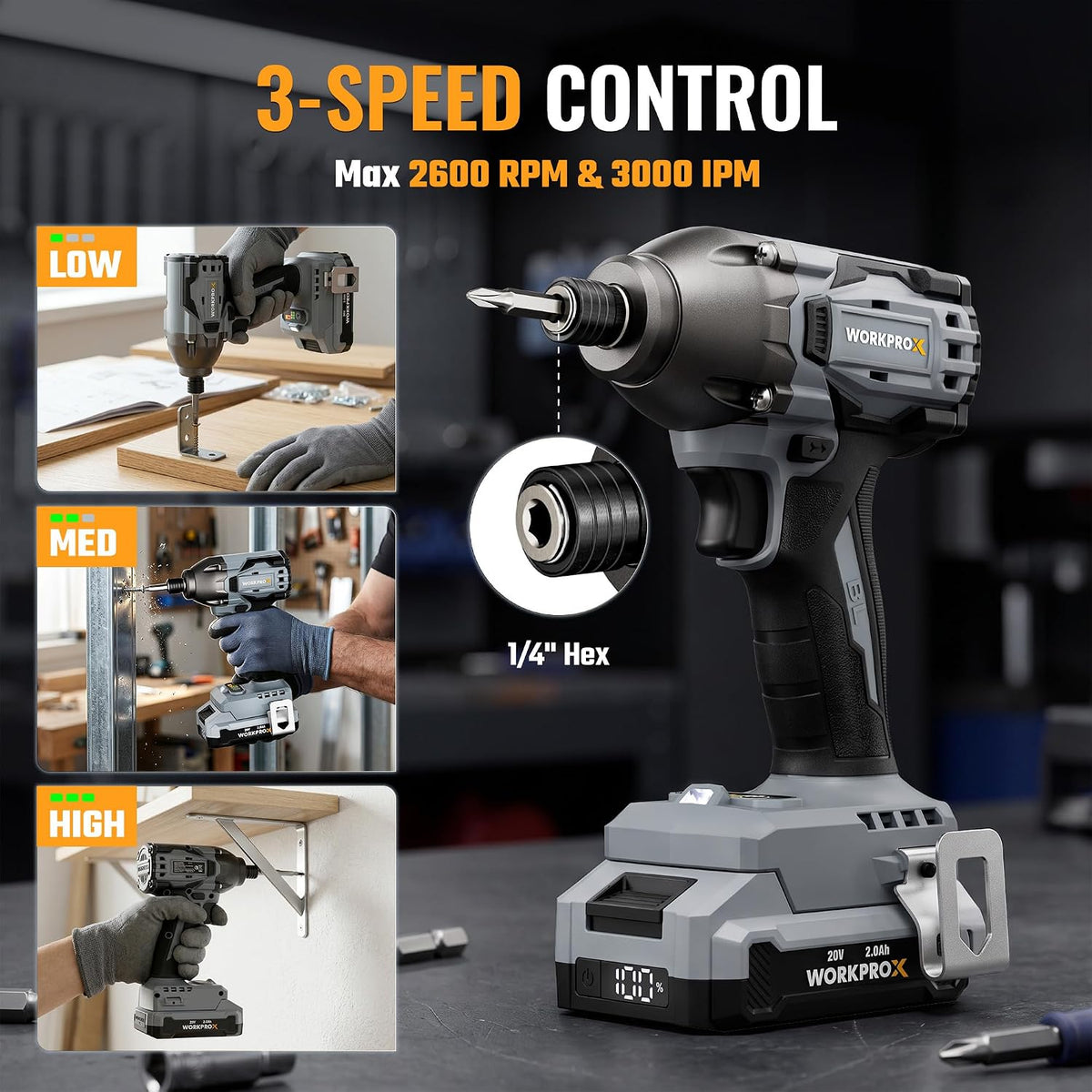 WORKPROX 20V cordless drill and impact driver combo kit with 2 batteries, secure durable lithium-ion power