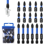 Impact Phillips PH2 screwdriver bits set with blue collars and clear storage box, 16 pieces