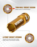 WORKPRO 1/2" Drive Lug Nut Impact Duty Socket, 19mm Deep Thin Wall Socket, Made of Premium Cr-Mo Steel, Non-Marring Lug Nut Wheel Sockets for Car