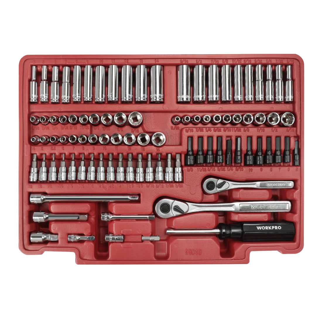 WORKPRO 450 pcs mechanics tool set in red with innovation quality chrome-plated steel ratchets and sockets