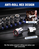 WORKPRO 3/8" Drive Socket Set, 10-Piece Metric CR-V Socket Set with Rail | Standard & Shallow Sockets, External Hex Socket, 7mm to 17mm, 6-Point, Size Markings, PVC Socket Organizer, for Auto Repairs