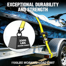 WORKPRO Ratchet Tie Down Straps, 2-Pack | 1.5" x 16' | 3300 lbs Break Strength Heavy Duty Ratchet Straps, Fits for Moving Appliances Motorcycle ATV Truck (Yellow)