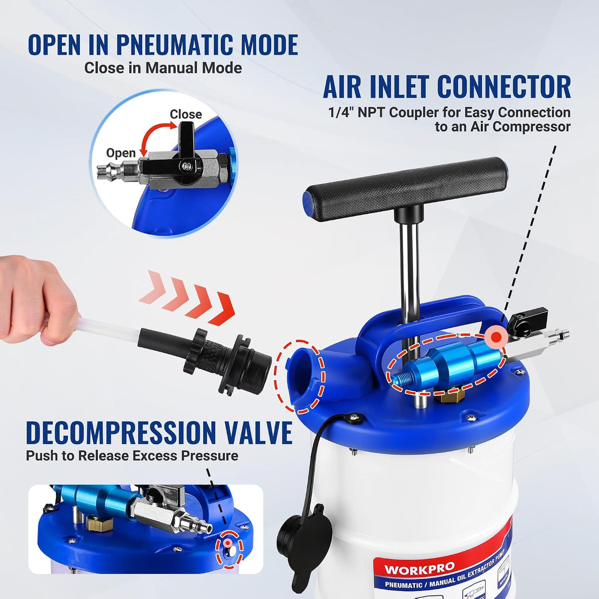 WORKPRO 6.5L Pneumatic/Manual Oil Extractor Pump | Dual Operation Mode, Oil Extraction, 6.5L Capacity