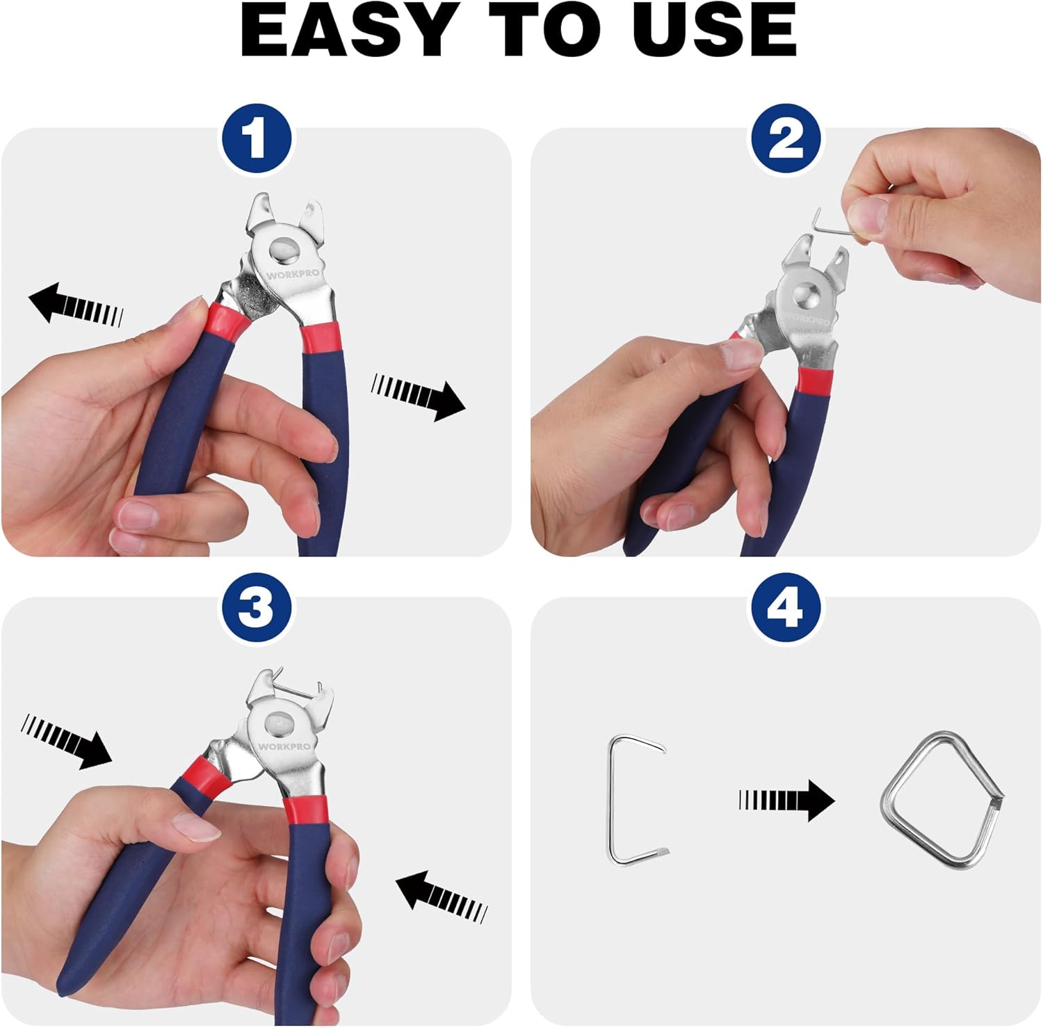 Benton hog ring pliers with blue-and-red handles and grooved jaws for fastening rings