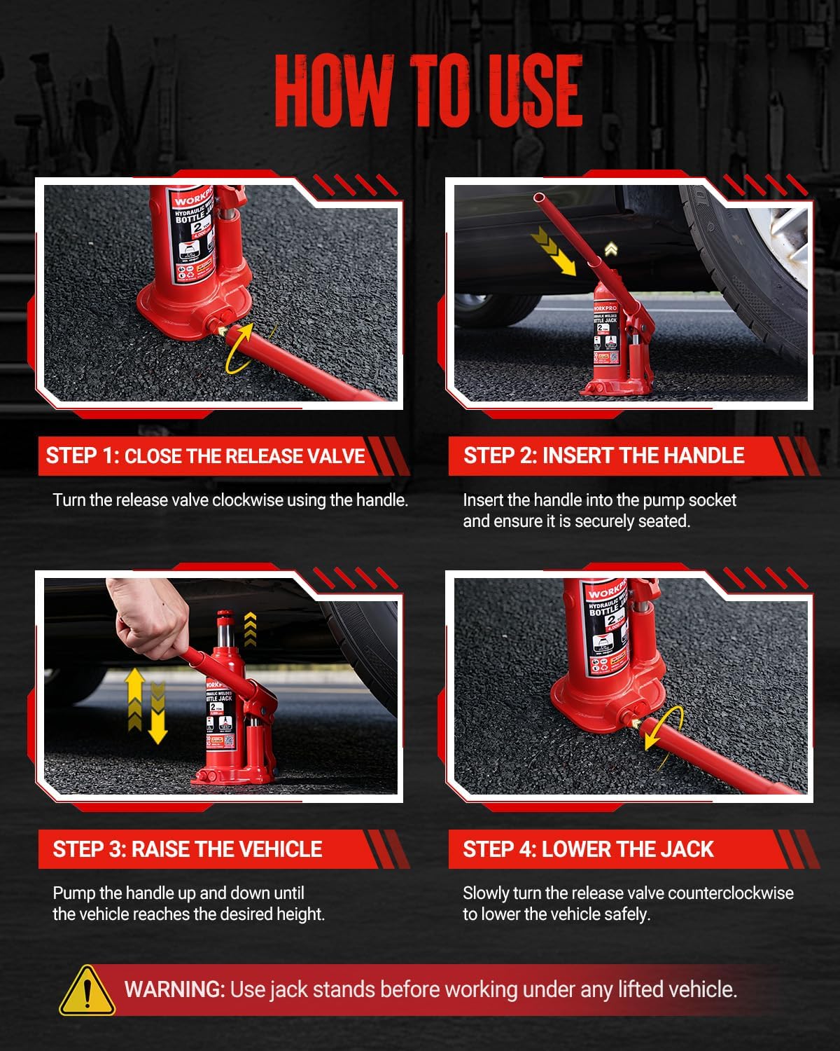 WORKPRO Bottle Jack, 2 Ton Heavy Duty Hydraulic Car Jack with Storage Case