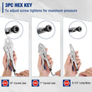 WORKPRO 3-Piece Locking Pliers Set with Hex Key Holes, Curved Jaw & Long Nose Vice Grips with 3pc Allen Wrenches for Maximum Locking Force, Fast Release Vise Grip Pliers