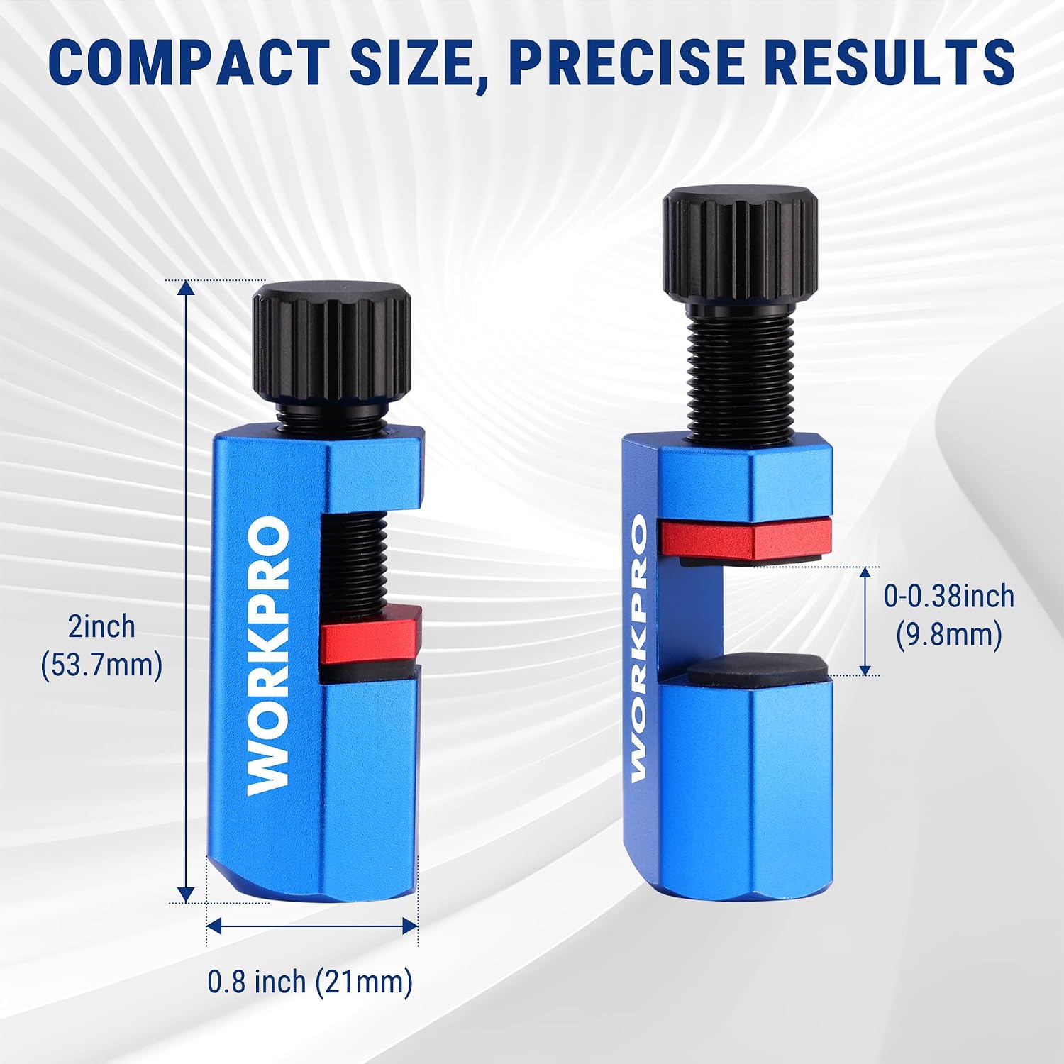 Two WORKPRO stair gauges, blue bodies with black knurled adjustment and red grip pads