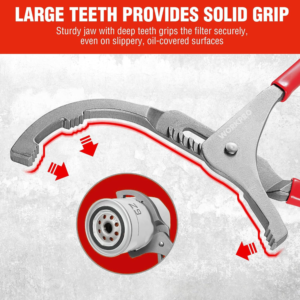 WORKPRO Oil Filter Wrench Set, 9" & 12" Oil Filter Removal Pliers Tools, Red