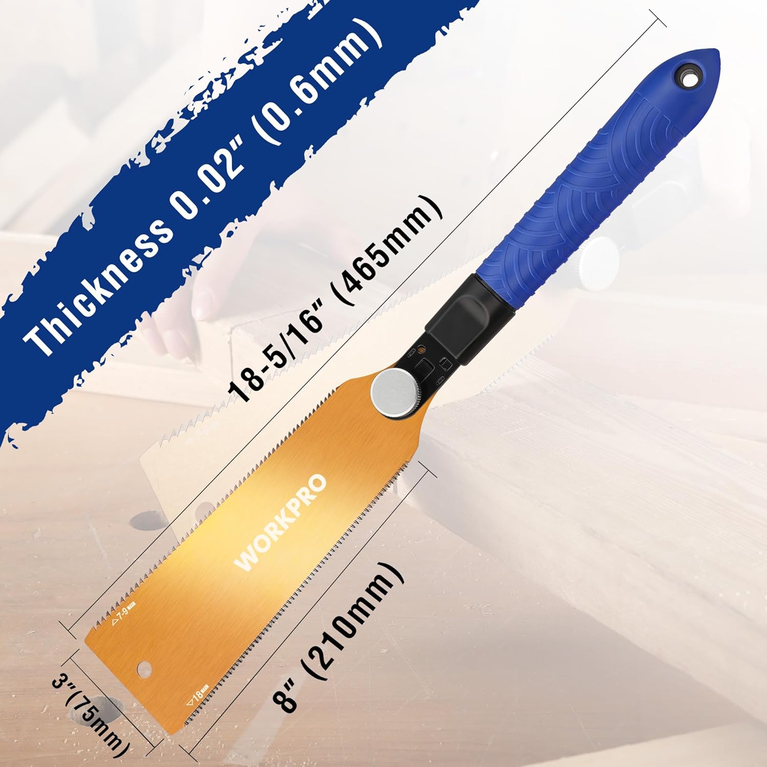 8-inch WORKPRO Japanese pull saw with flexible blue handle and SK5 blade